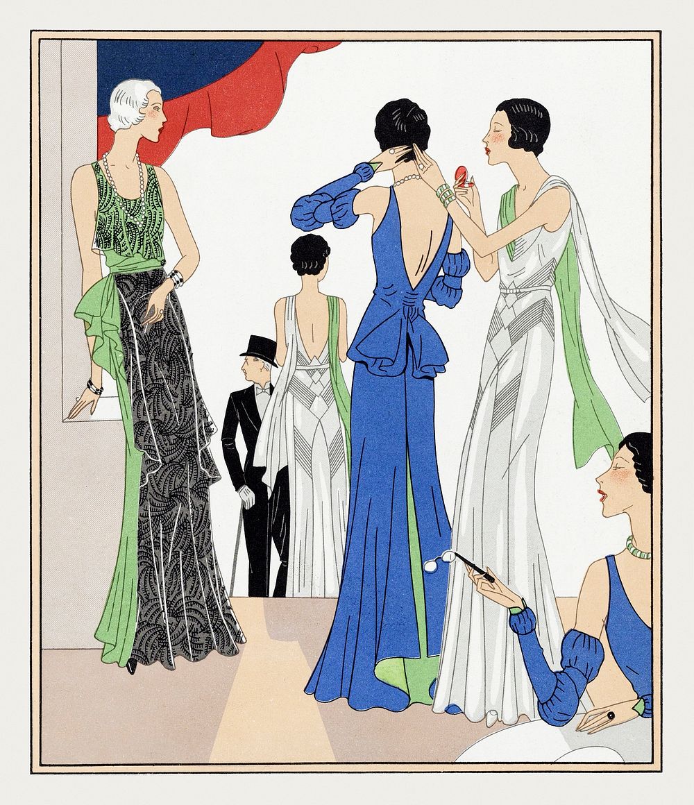 Evening gowns (1932) fashion illustration in high resolution by Joseph Paquin. Original from the Rijksmuseum. Digitally…