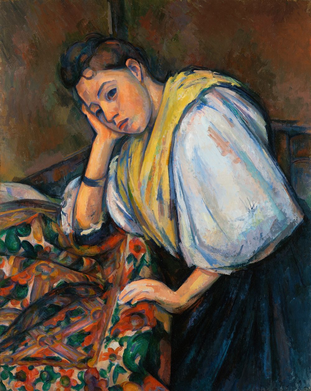 Young Italian Woman at a Table (ca. 1895&ndash;1900) by Paul C&eacute;zanne. Original from The Getty. Digitally enhanced by…