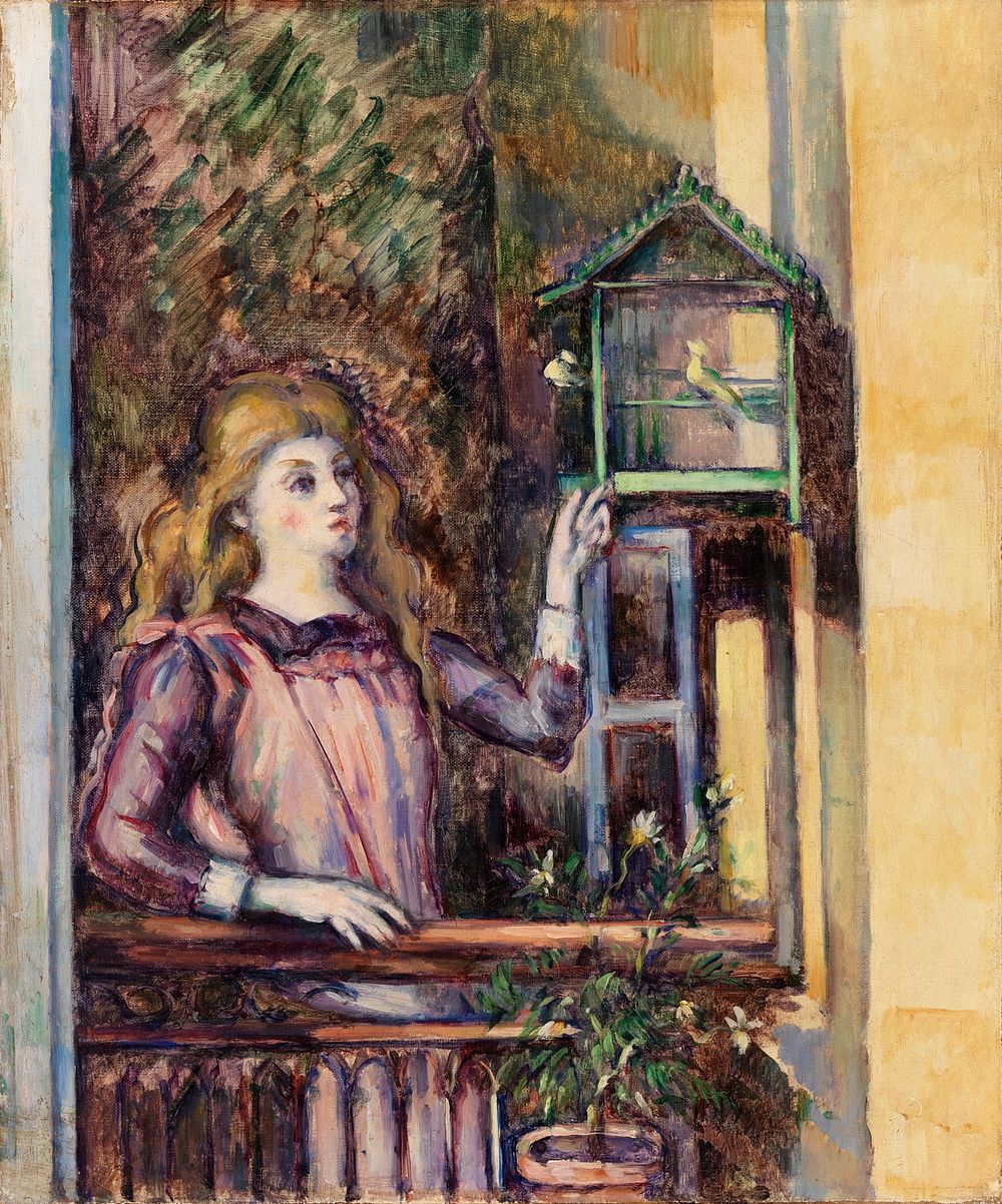 Girl with Birdcage (Jeune fille &agrave; la voli&egrave;re) (ca. 1888) by Paul C&eacute;zanne. Original from Original from…