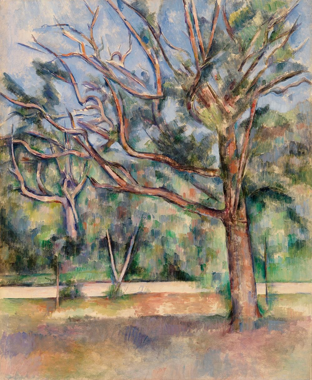 Trees and Road (Arbres et route) (1890) by Paul C&eacute;zanne. Original from Barnes Foundation. Digitally enhanced by…