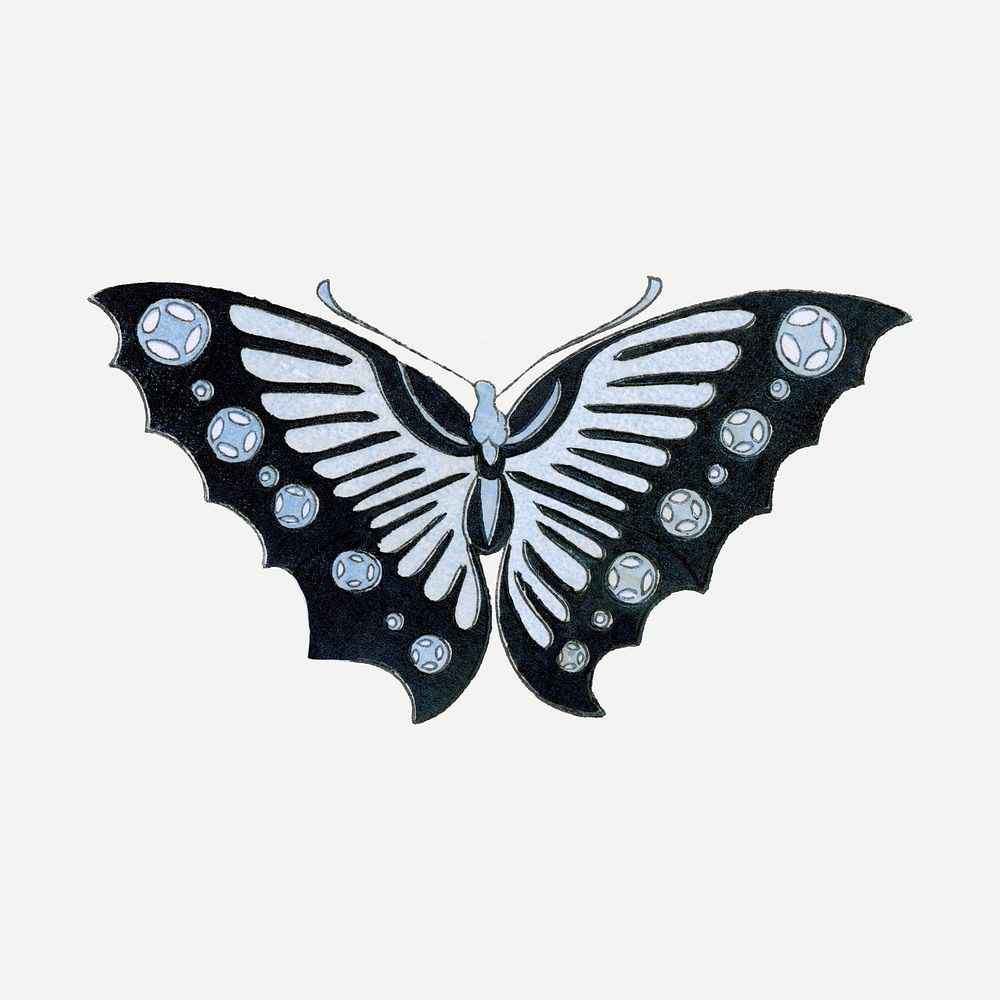 Japanese art butterfly collage element, drawing illustration psd