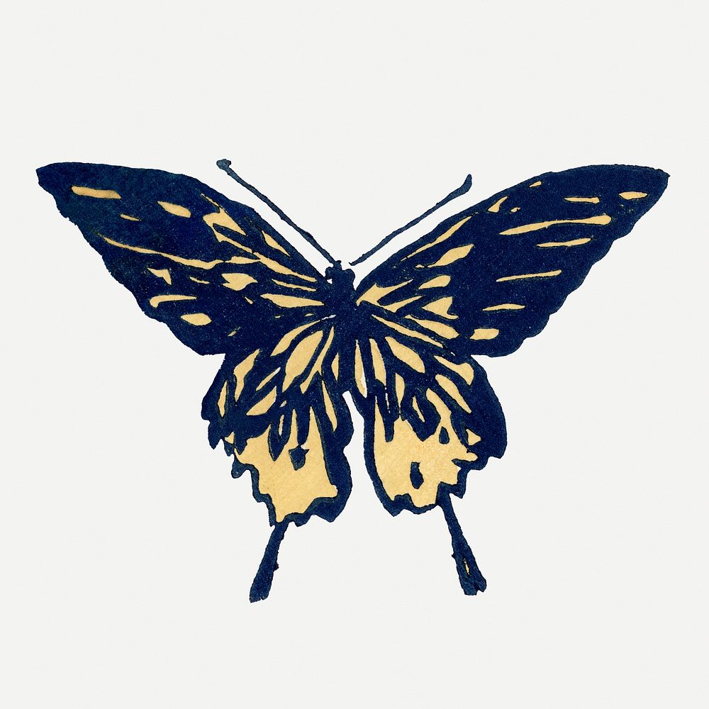 Japanese art butterfly collage element, drawing illustration psd