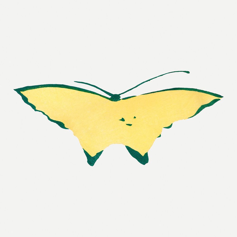 Yellow butterfly, Japanese hand drawn, vintage illustration psd