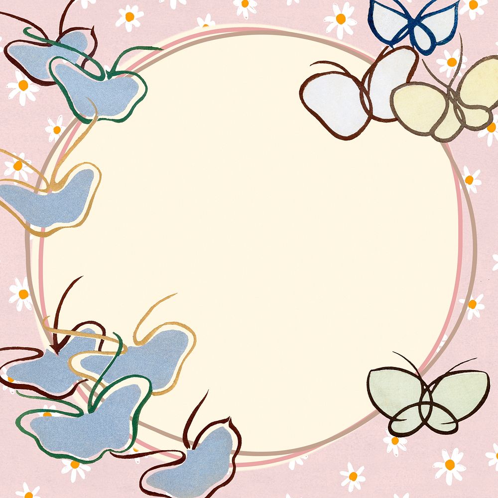 Cute butterfly frame background, pink design psd