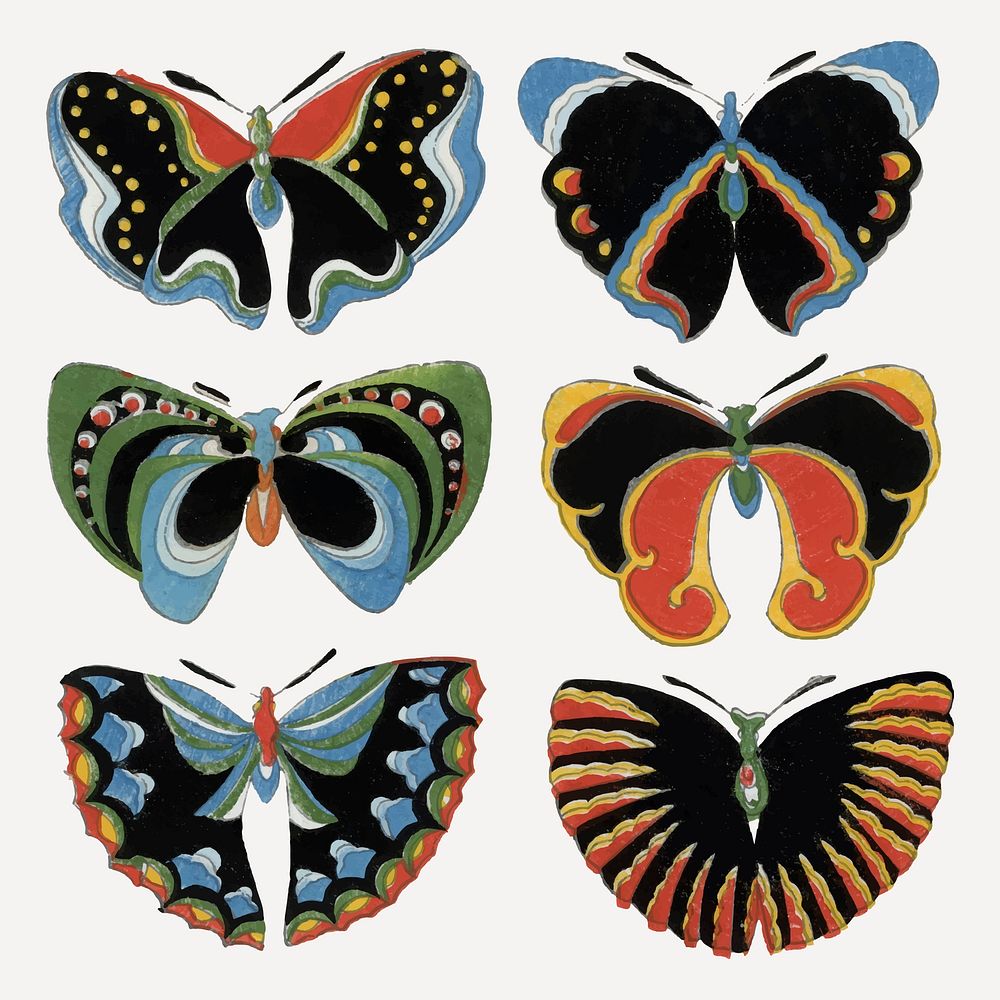 Moth collage element, Japanese art, drawing illustration vector set