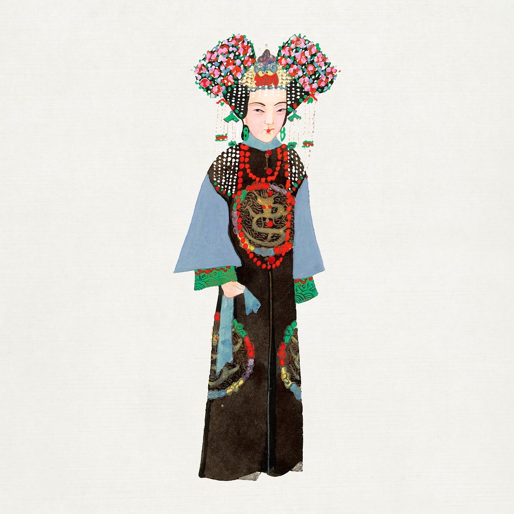 Chinese Empress costume, Manchu dynasty traditional illustration psd