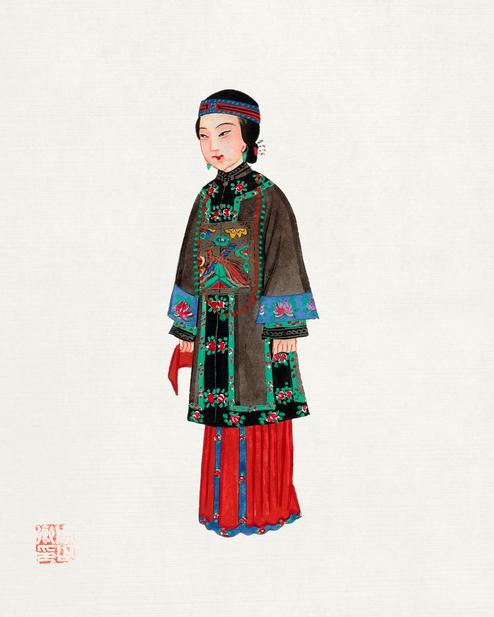 Chinese lady in official robe illustration. Digitally enhanced from our own edition of Chinese Costumes (1932). 