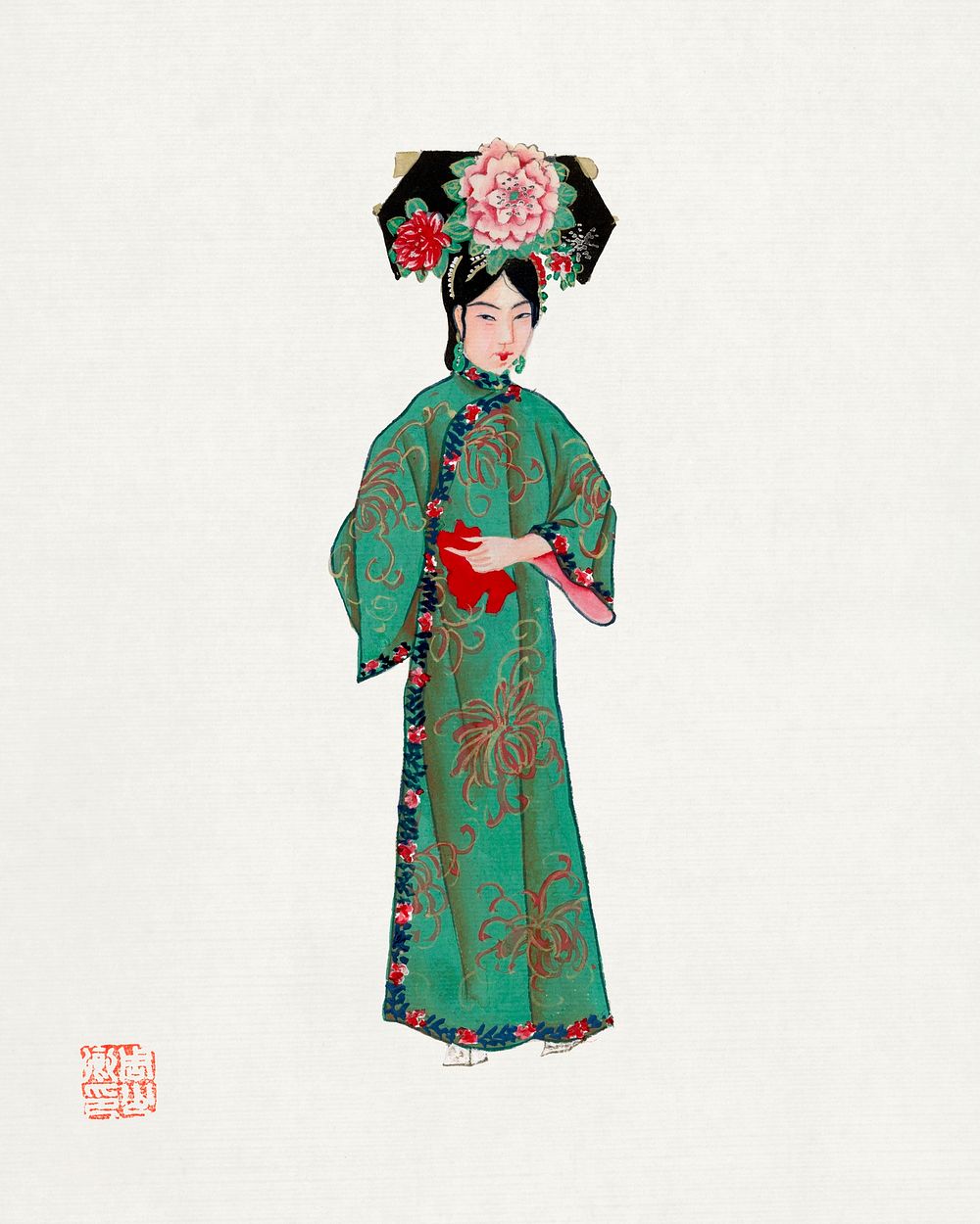 Lady in modern Manchu costume illustration. Digitally enhanced from our own edition of Chinese Costumes (1932). 