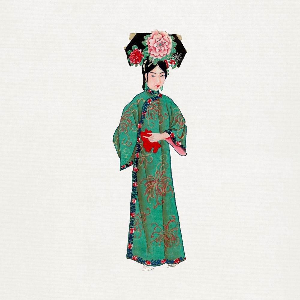 Lady in modern Manchu costume illustration psd