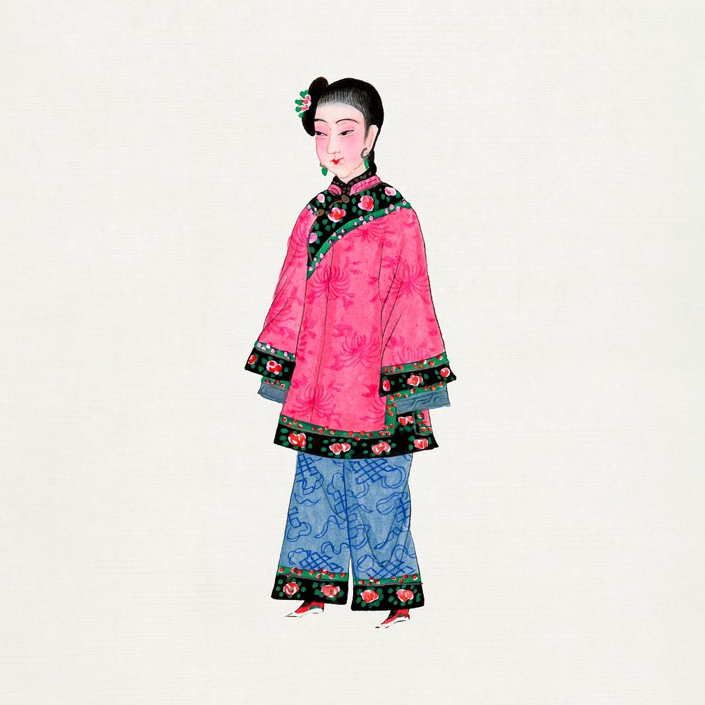 Chinese woman in coat illustration psd