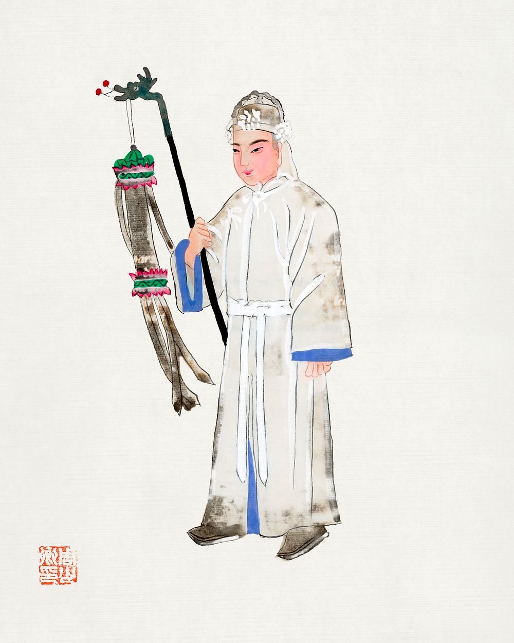 Man in mourning dress illustration. Digitally enhanced from our own edition of Chinese Costumes (1932). 