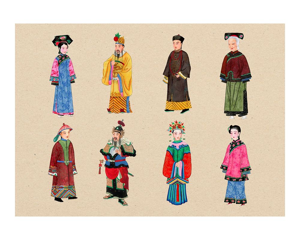 Qing dynasty Chinese costume illustration, traditional design set