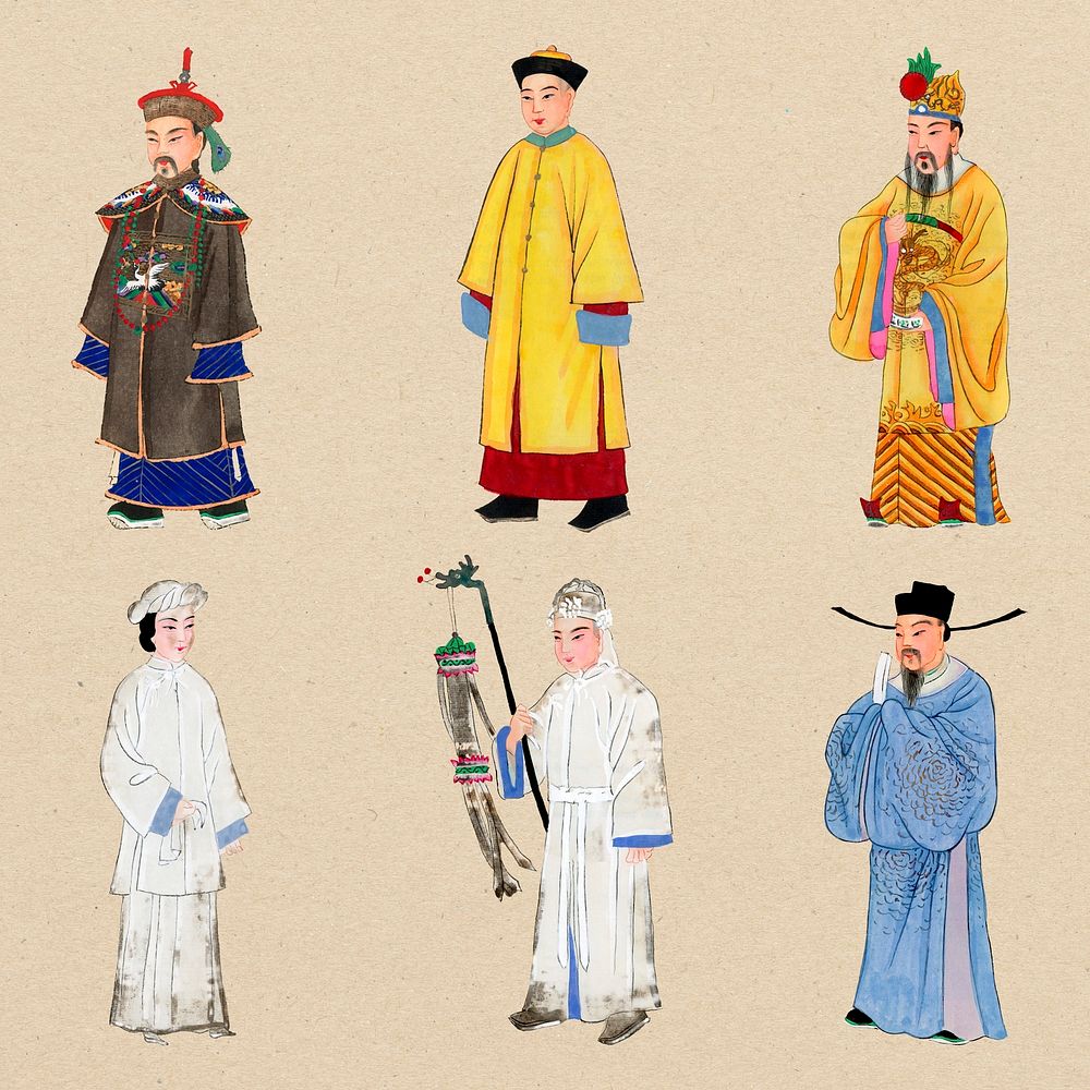 Qing dynasty Chinese costume stickers, traditional design psd set