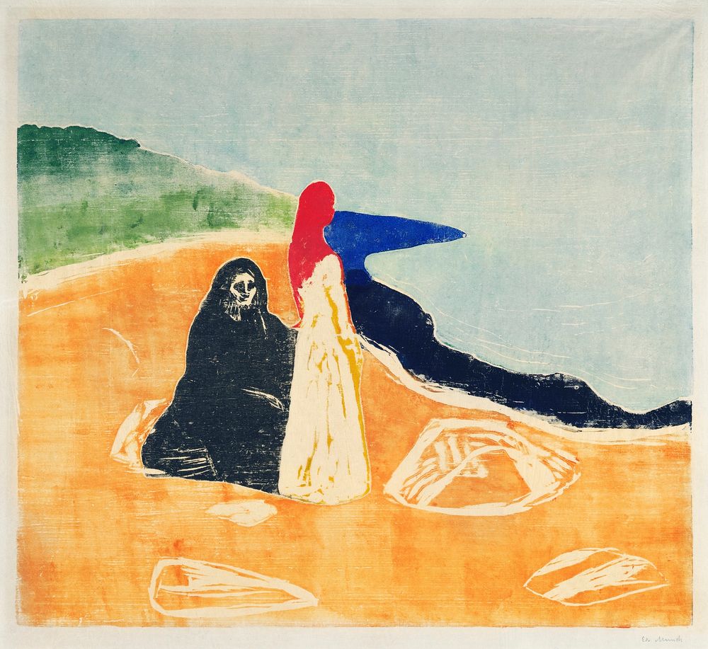 Two Women on the Shore (1898) by Edvard Munch. Original from The MET Museum. Digitally enhanced by rawpixel.