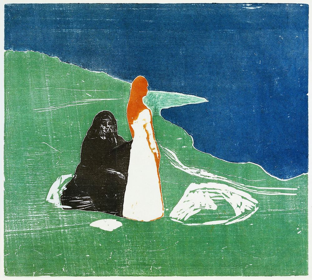 Two Women on the Shore (1898) by Edvard Munch. Original from the Rijksmuseum. Digitally enhanced by rawpixel.