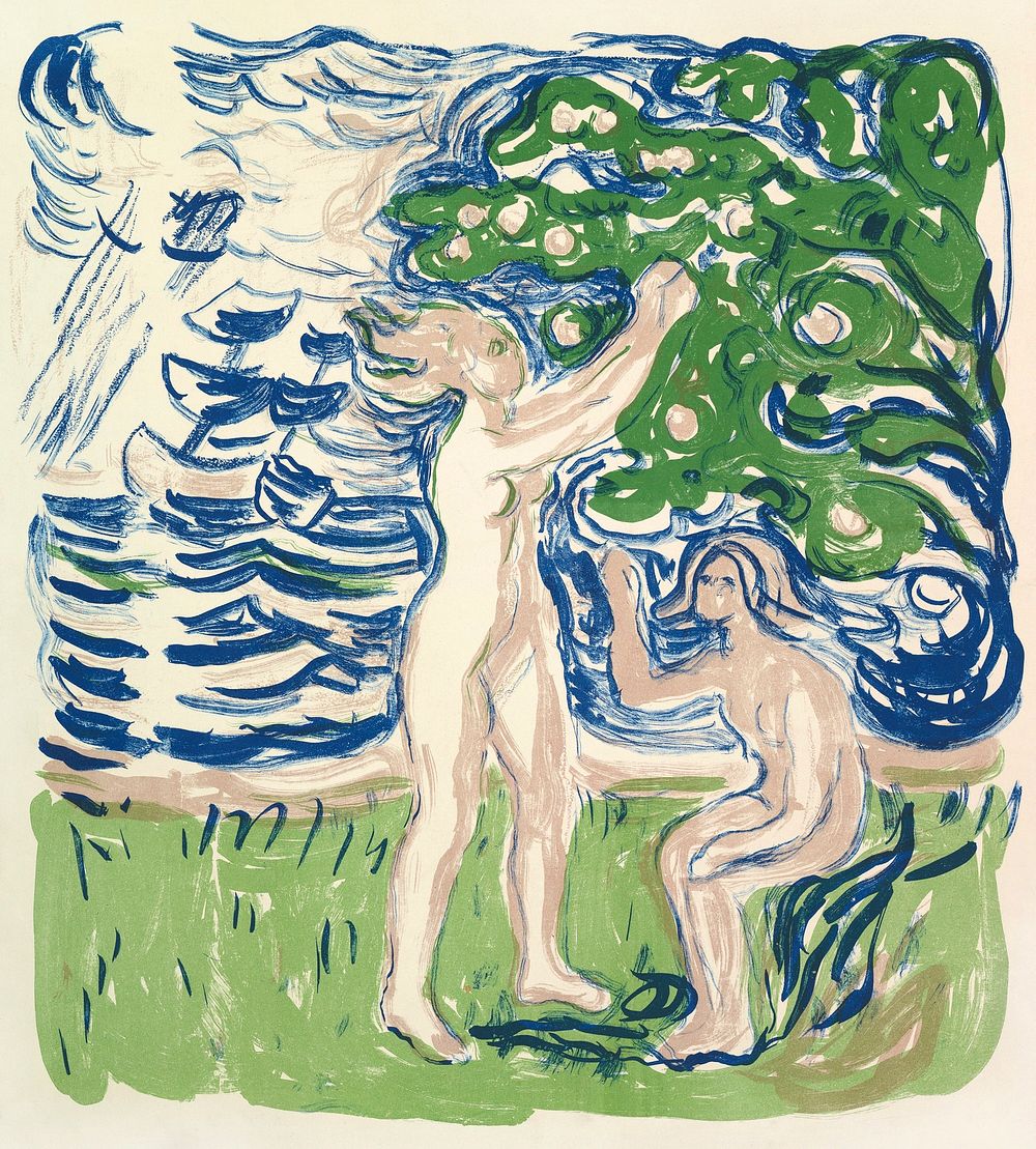 Girls Picking Apples (1915) by Edvard Munch. Original from The MET Museum. Digitally enhanced by rawpixel.
