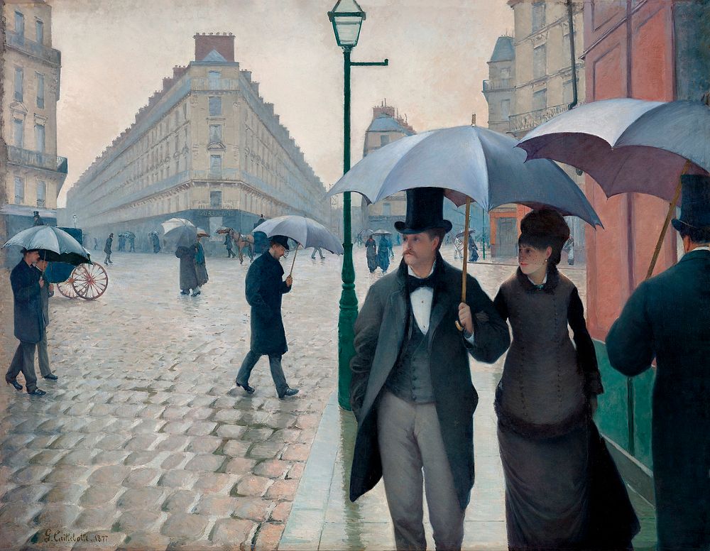 Paris Street Rainy Day (1877) painting in high resolution by Gustave Caillebotte. Original from The Art Institute of…