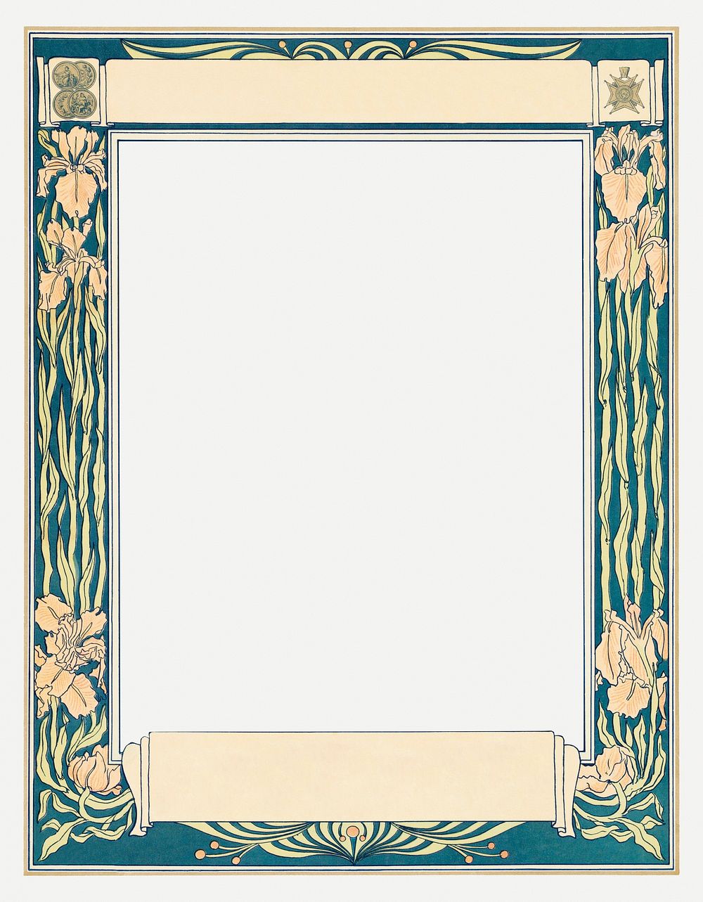 Frame psd with vintage green floral border, remixed from the artworks by Johann Georg van Caspel