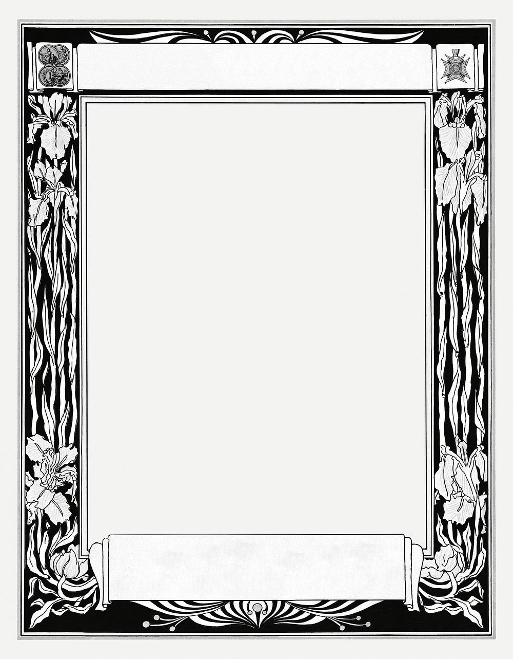 Frame psd with vintage black floral border, remixed from the artworks by Johann Georg van Caspel