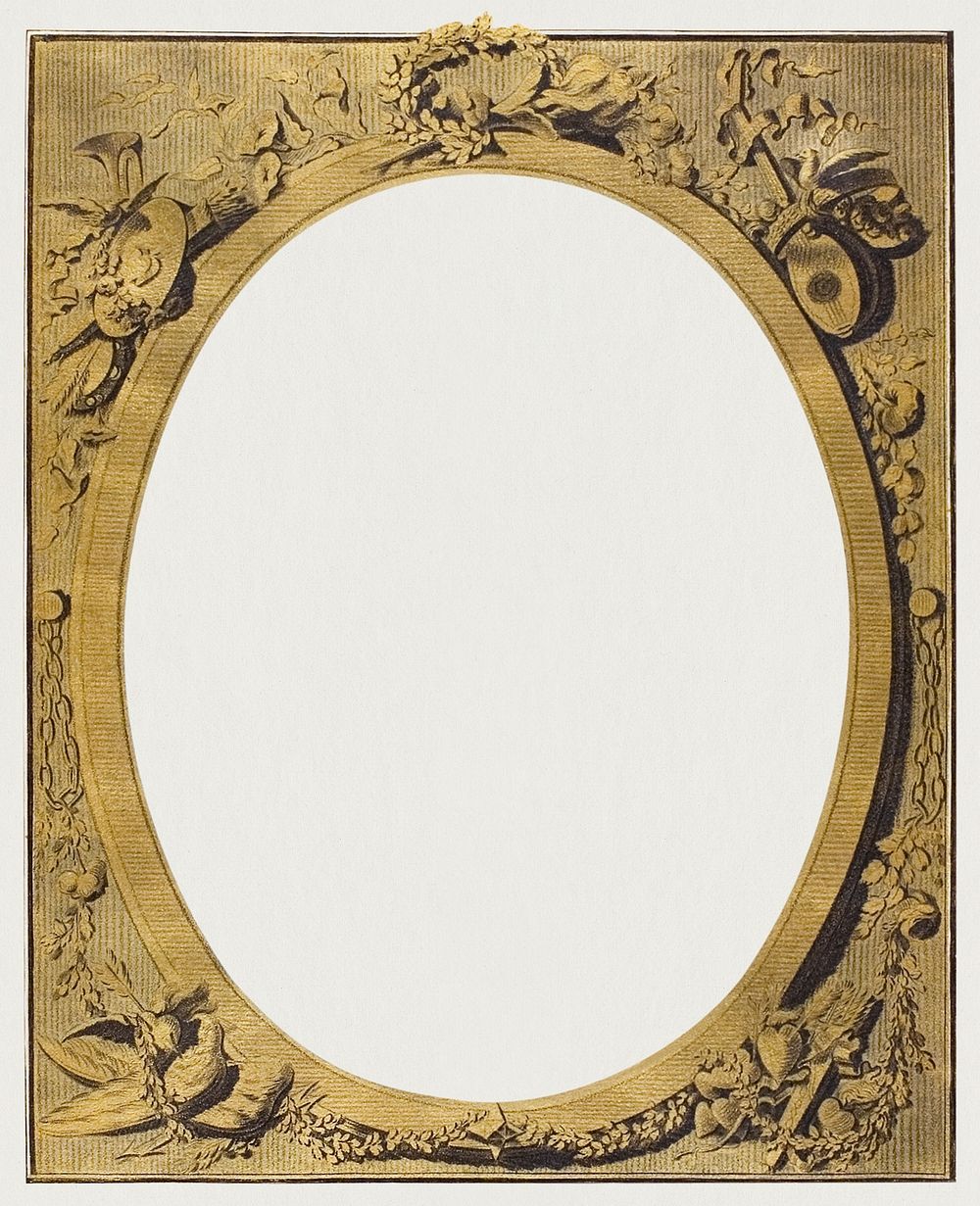Gold paper frame psd antique art print, remixed from artwork by Louis-Marin Bonnet