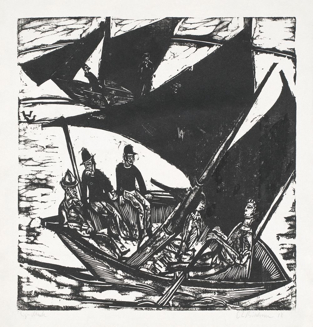 Ernst Ludwig Kirchner's Sailboats at Fehmarn (1914) famous print. Original from the Saint Louis Art Museum. Digitally…