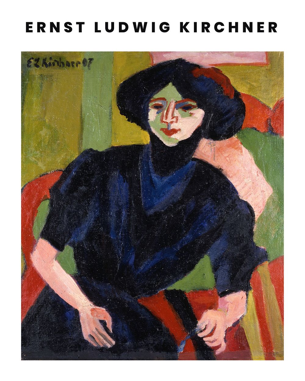 Ernst Ludwig Kirchner poster, vintage woman portrait painting