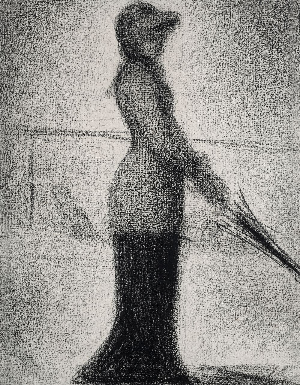Georges Seurat's Woman with parasol (1884&ndash;1886) famous drawing. Original from the Kunstmuseum Basel Museum. Digitally…