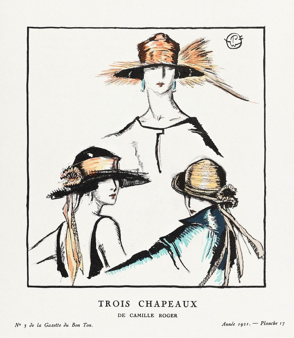 Trois chapeaux / De Camille Roger (1921) by Porter Woodruff, published in Gazette du Bon Ton. Original from The Rijksmuseum.…