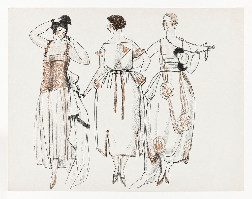 Dinner gowns (1920) by Mario Simon, published in Gazette du Bon Ton. Original from The Rijksmuseum. Digitally enhaced by…