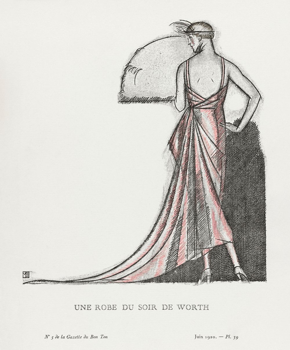 Une robe du soir de Worth (1920) print in high resolution by Bernard Boutet de Monvel, published in Gazette de Bon Ton.…