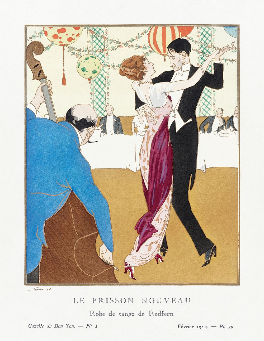 Le Frisson Nouveau: Robe de tango de Redfern (1914) by Ludwik Strimpl, published in Gazette de Bon Ton. Original from The…