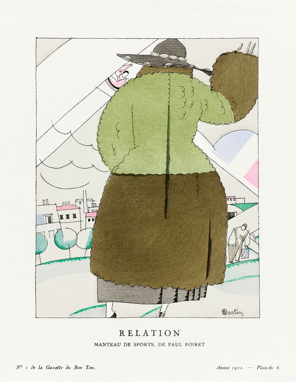 Relation, Manteau de sports, de Paul Poiret (1921) fashion plate in high resolution by Charles Martin, published in Gazette…