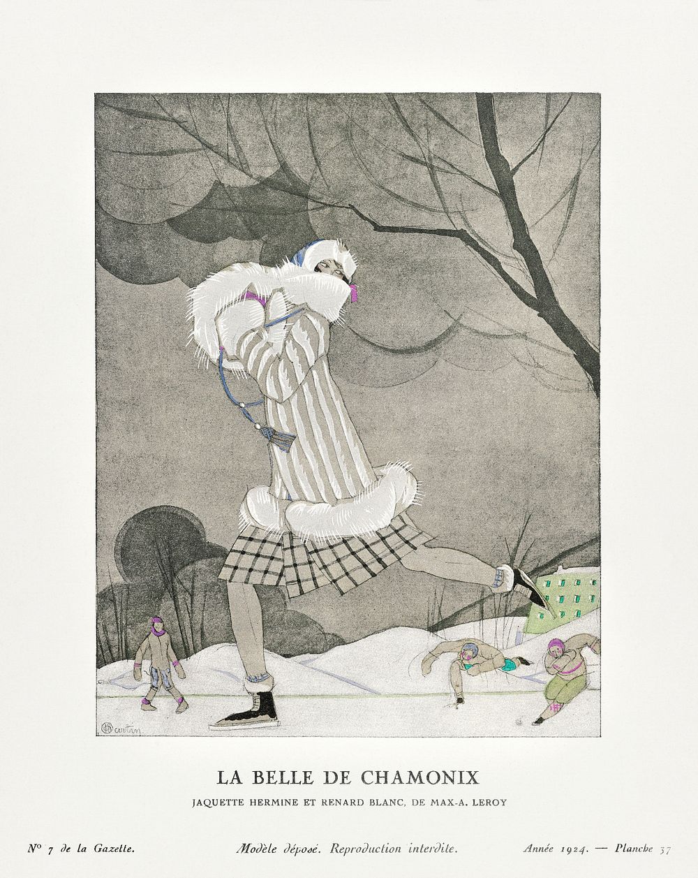 La Belle de Chamonix, ermine and white fox jacket, by Max-A. Leroy (1924) fashion plate in high resolution by Charles…
