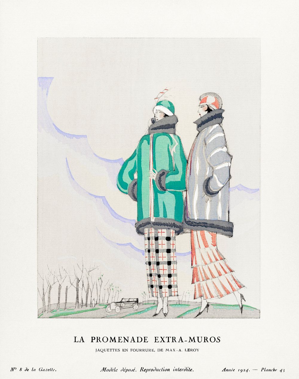 La promenade extra&ndash;muros, Jaquettes en fourrure, de Max - A. Leroy (1924) fashion plate in high resolution by Charles…