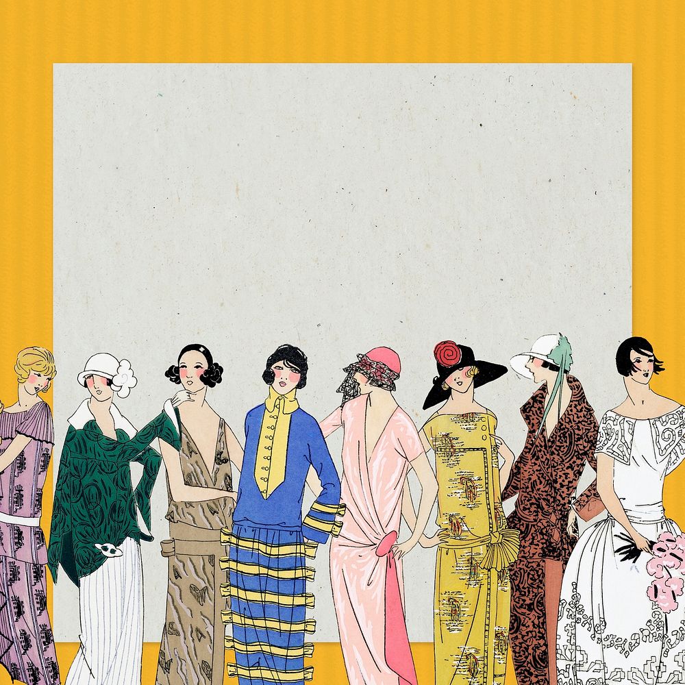 Frame psd featuring women fashion from 1920s, remixed from vintage illustration published in Tr&egrave;s Parisien