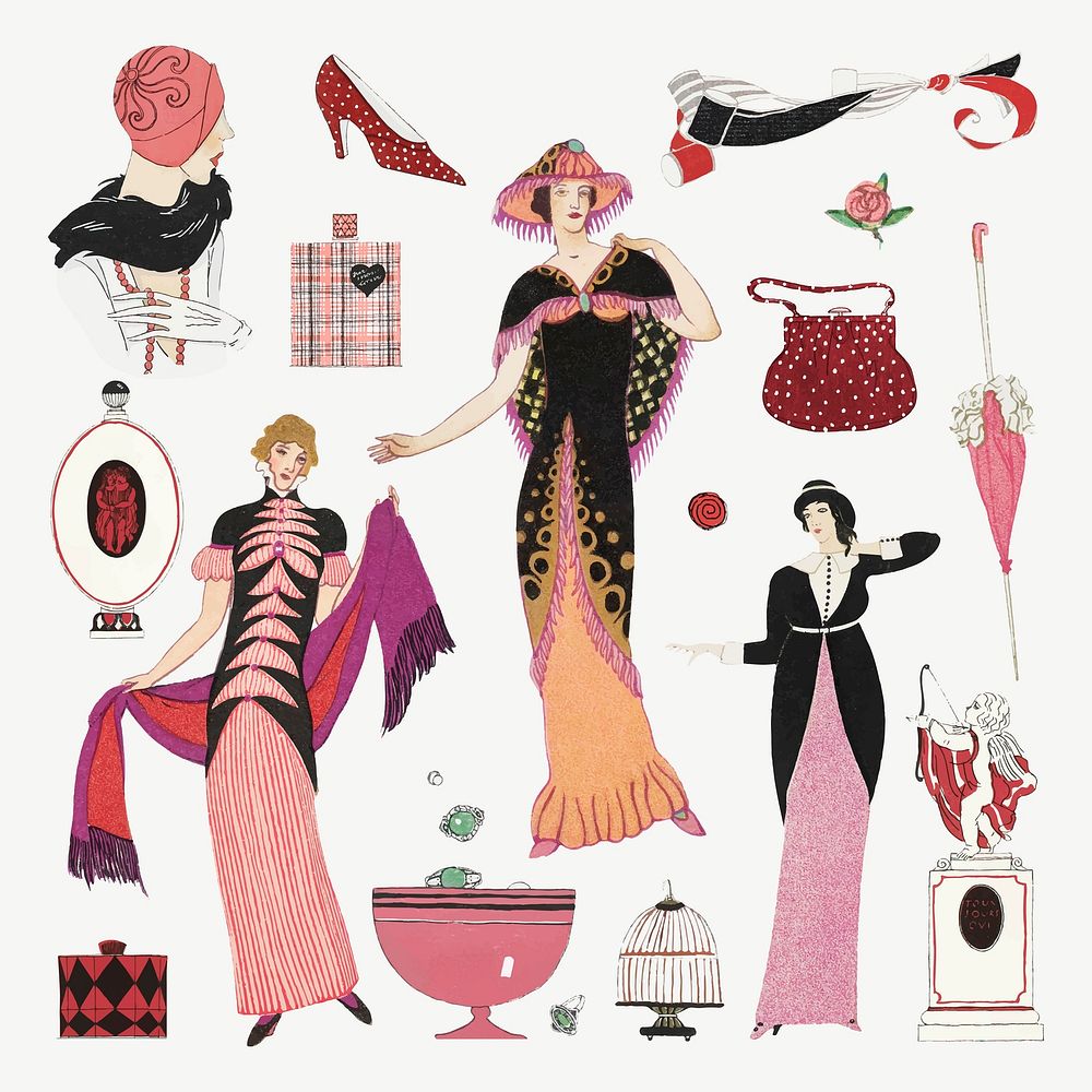 Woman and beauty item vector set, remixed from public domain artworks