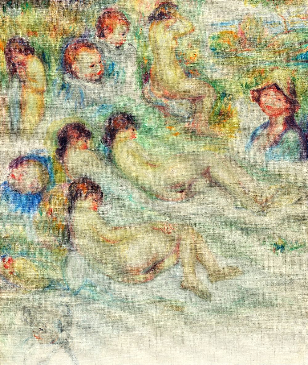 Studies of Pierre Renoir; His Mother, Aline Charigot; Nudes; and Landscape (1885-1886) by Pierre-Auguste Renoir. Original…