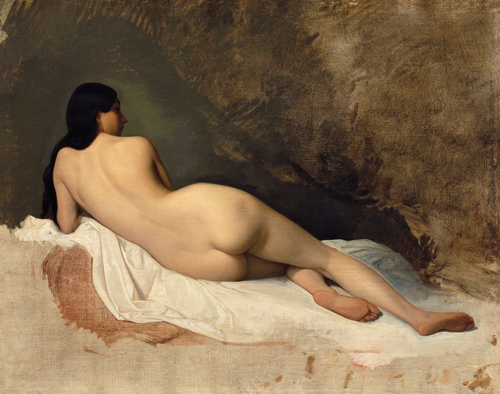 Naked woman posing sexually and showing her bum, vintage art. Study of a Reclining Nude (1841) by Isidore Pils. Original…