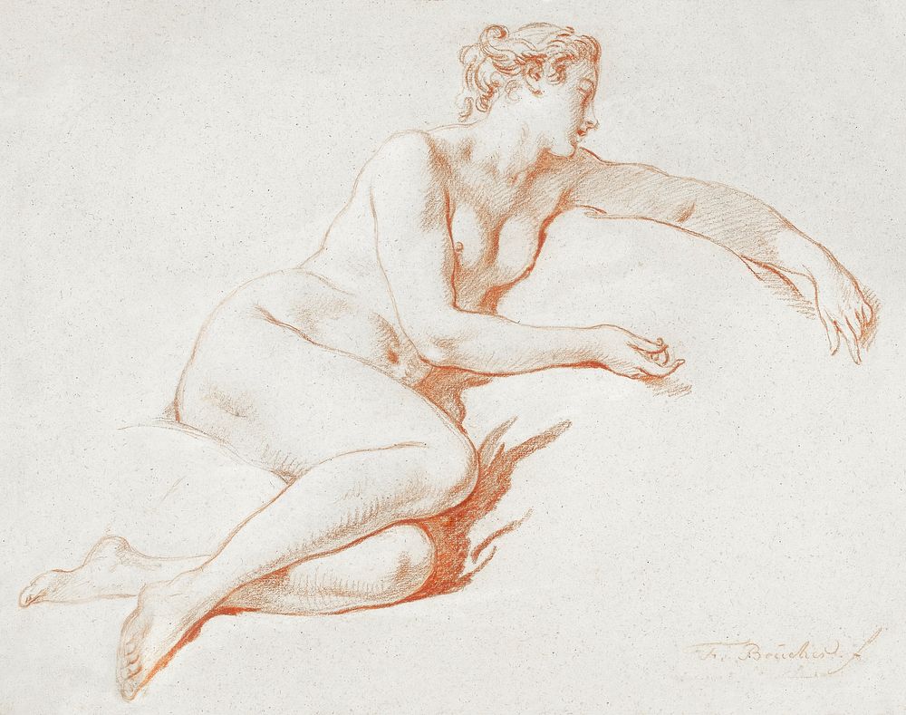 Naked woman posing sensually, vintage erotic art. Reclining Female Nude (1750 - 1760) by Fran&ccedil;ois Boucher. Original…