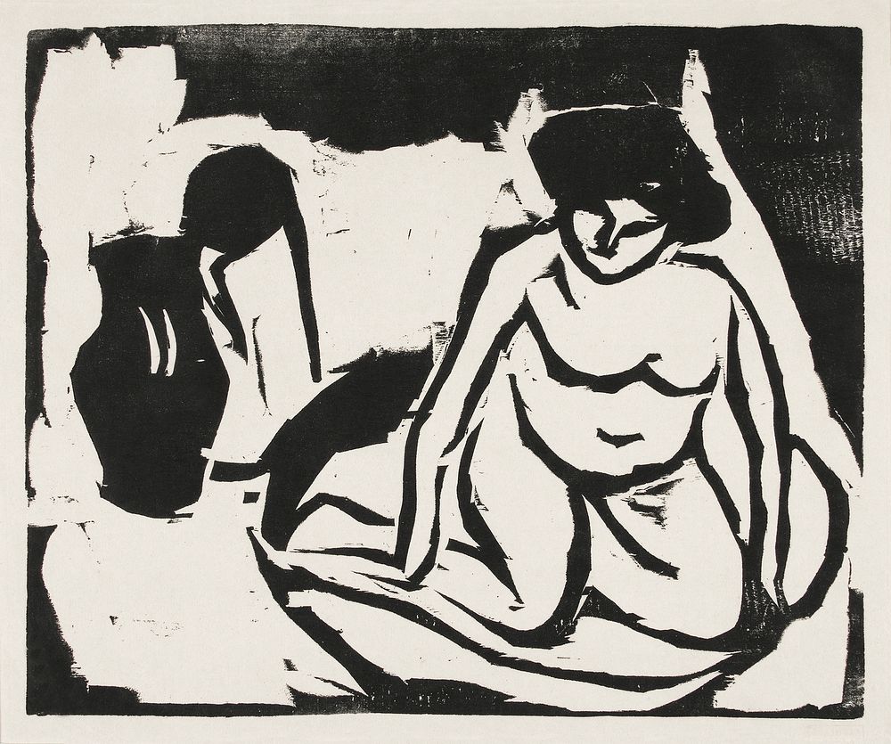Nude Girl in the Bath (1909) by Ernst Ludwig Kirchner. Original from Yale University Art Gallery. Digitally enhanced by…