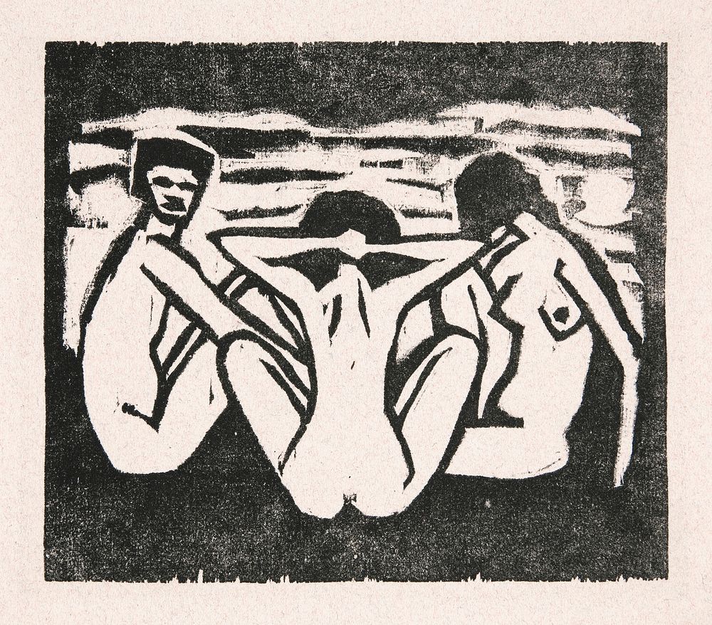 Three Nudes (1913-1915) by Otto Mueller. Original from The Yale University Art Gallery. Digitally enhanced by rawpixel.