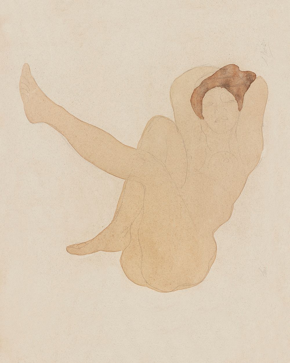 Naked woman posing sensually, vintage erotic art. Nude Seated, Left Leg Extended by Auguste Rodin. Original from The Yale…