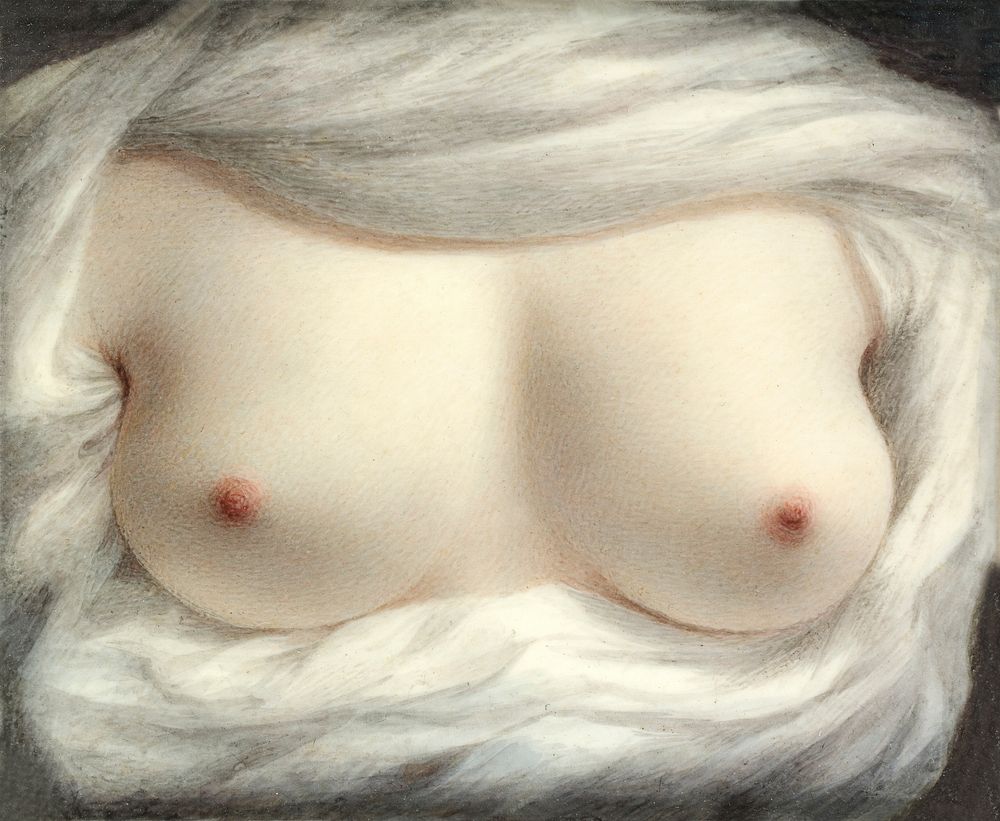 Exposed female breasts, vintage nude illustration. Beauty Revealed (1828) by Sarah Goodridge. Original from The MET museum.…