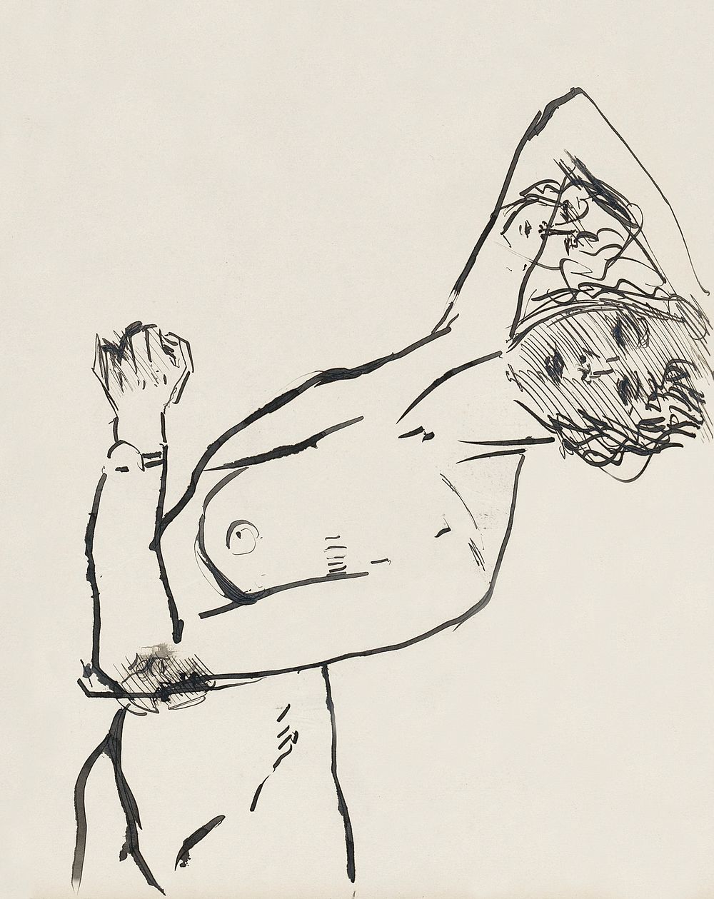 Vintage erotic nude art of a naked woman. Vrouwelijk naakt met een arm boven haar hoofd (1875&ndash;1934) by Isaac Israels.…