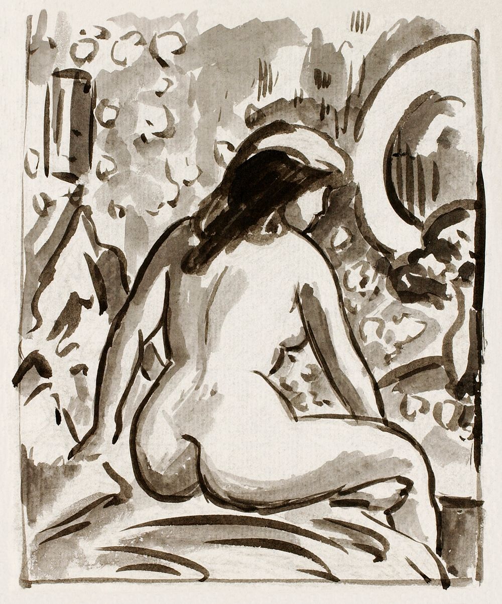 Naked woman posing sexually, vintage nude illustration. Seated Nude by Carl Newman. Original from The Smithsonian. Digitally…