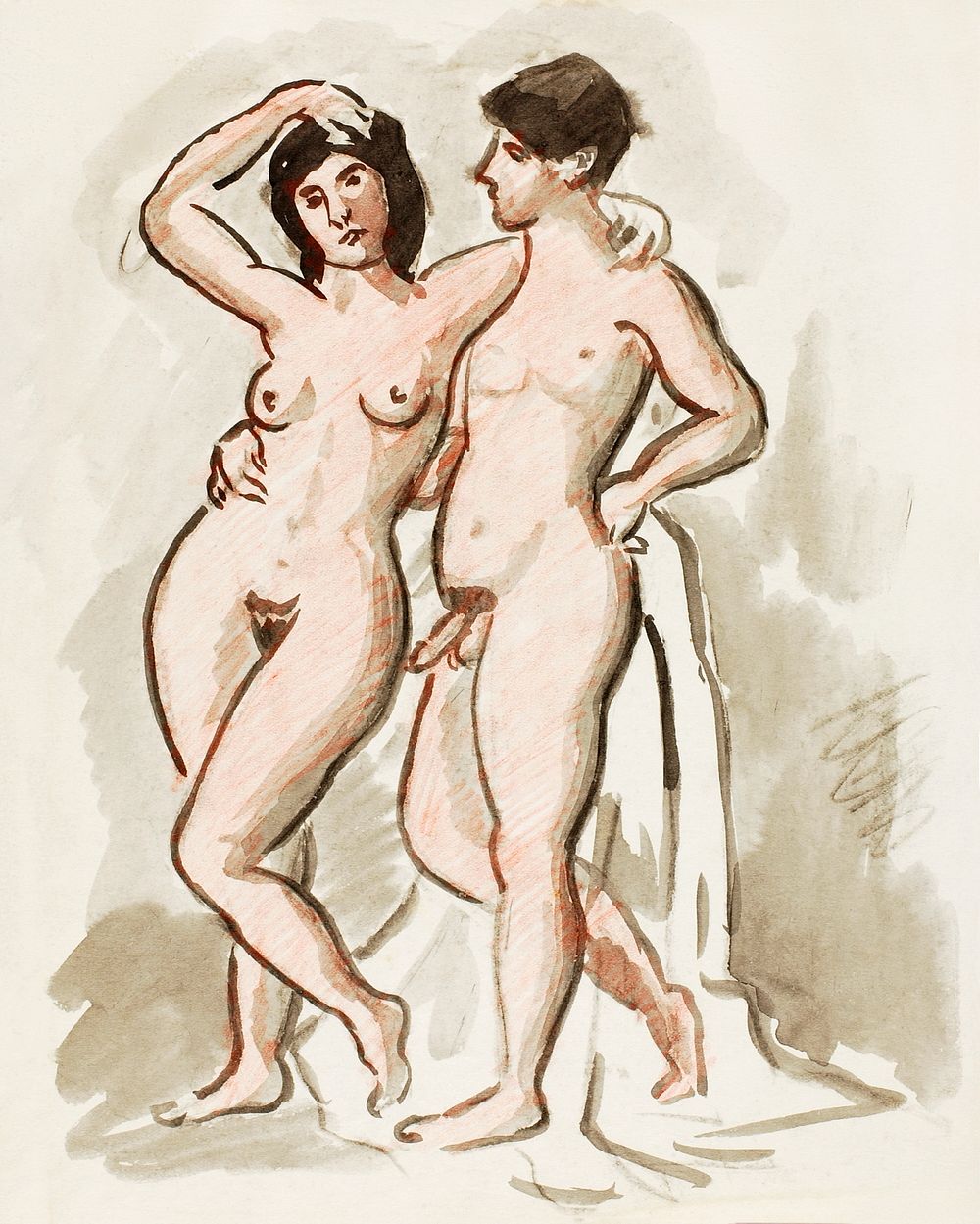 Naked woman and man. Male and Female Nude by Carl Newman. Original from The Smithsonian. Digitally enhanced by rawpixel.