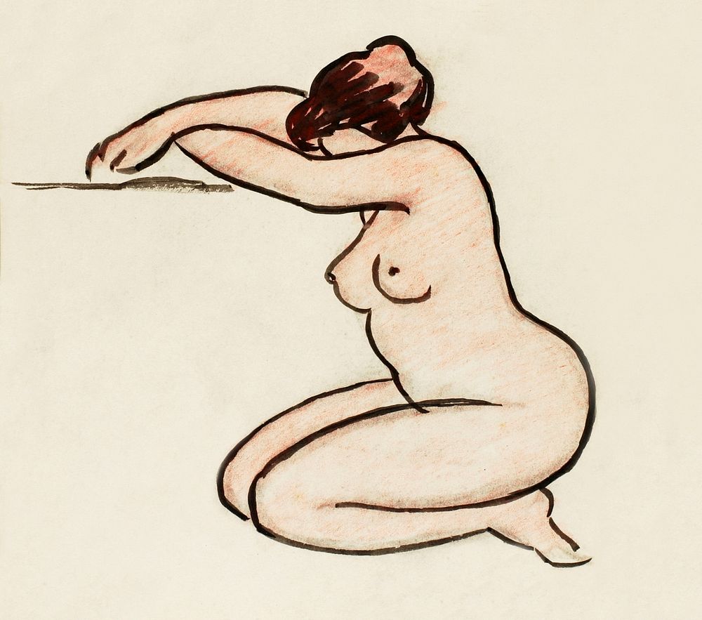 Naked woman showing her breasts, vintage nude illustration. Female Nude by Carl Newman. Original from The Smithsonian.…