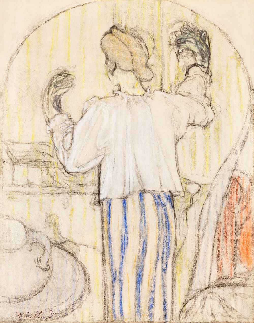 In Front of the Mirror (1898) by Edouard Vuillard. Original from The Cleveland Museum of Art. Digitally enhanced by rawpixel.