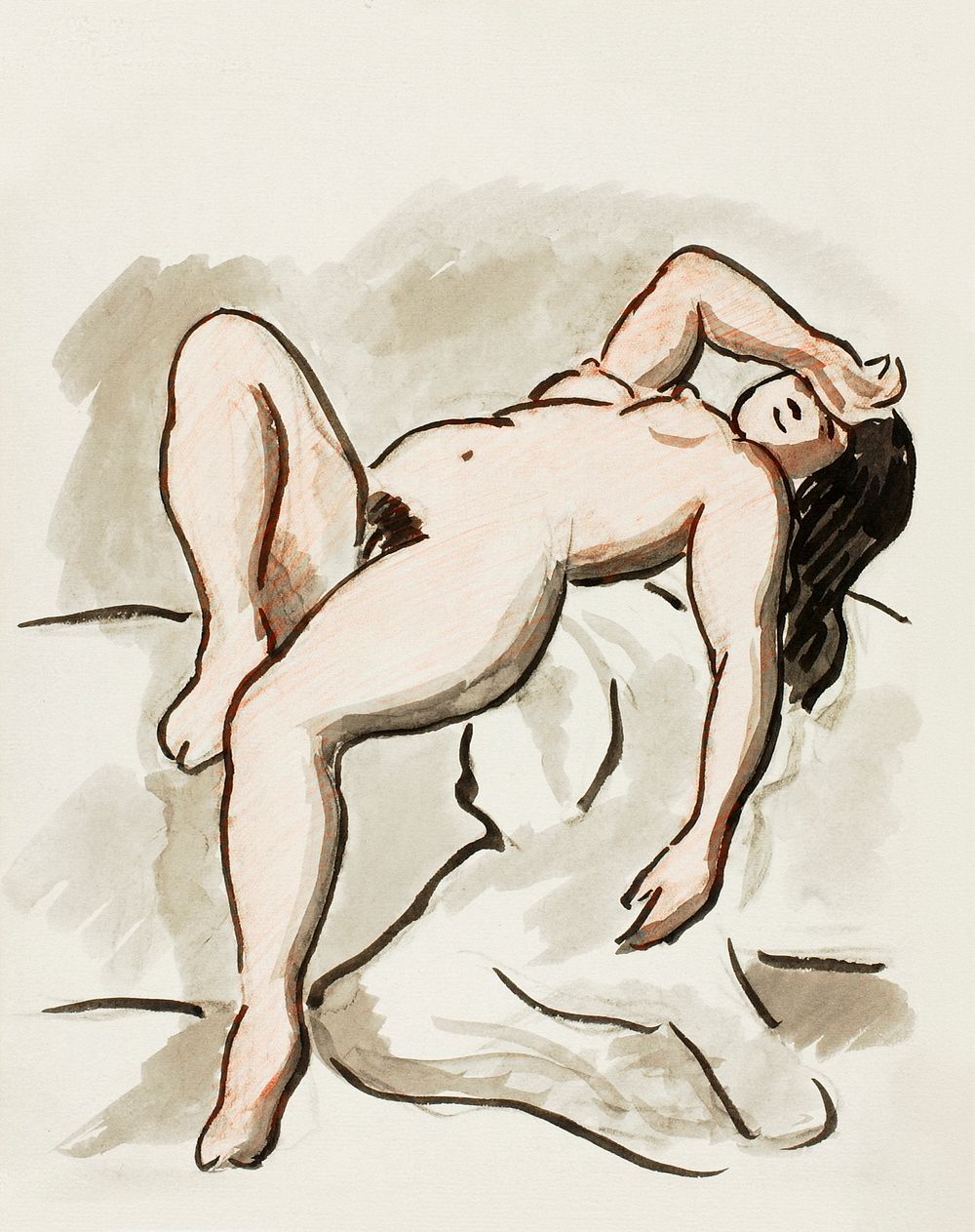 Vintage erotic nude art of a naked woman. Reclining Nude by Carl Newman. Original from The Smithsonian. Digitally enhanced…