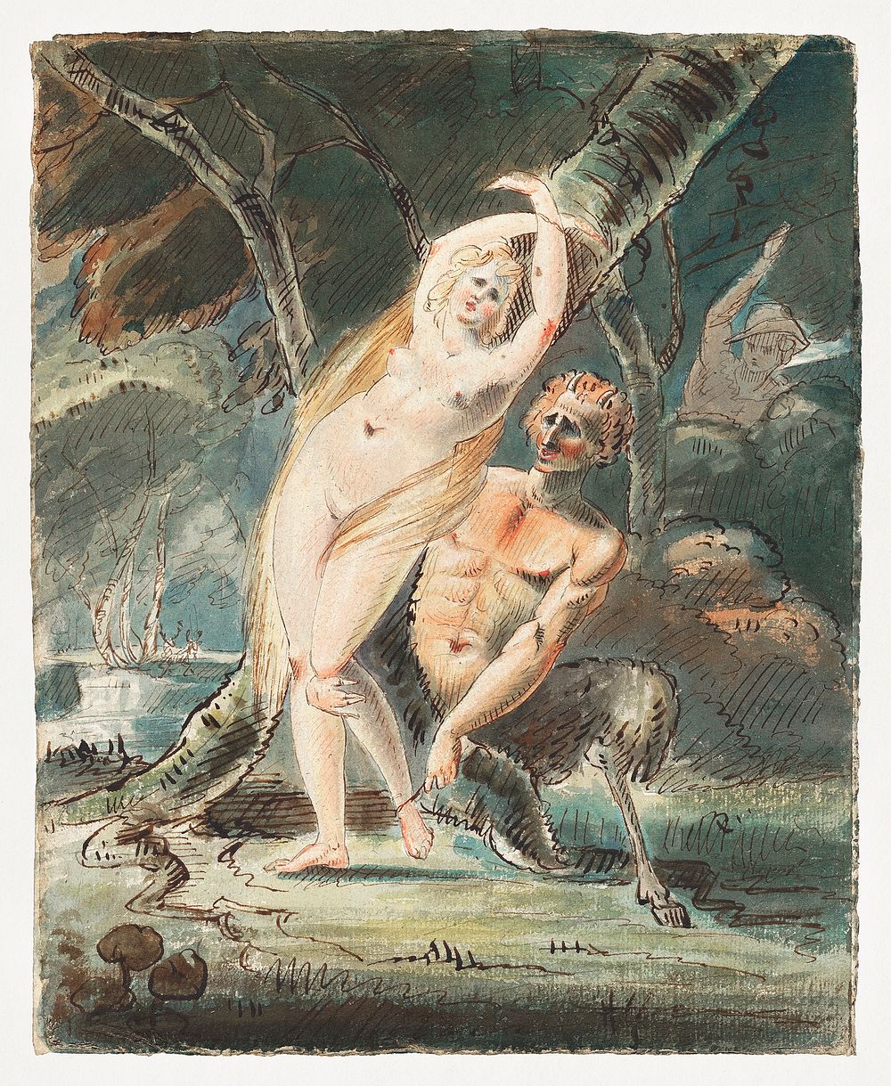 Sensual nude illustration, Amymone with a Lecherous Satyr (1770–1780) by William Hamilton. Original from The MET Museum.…